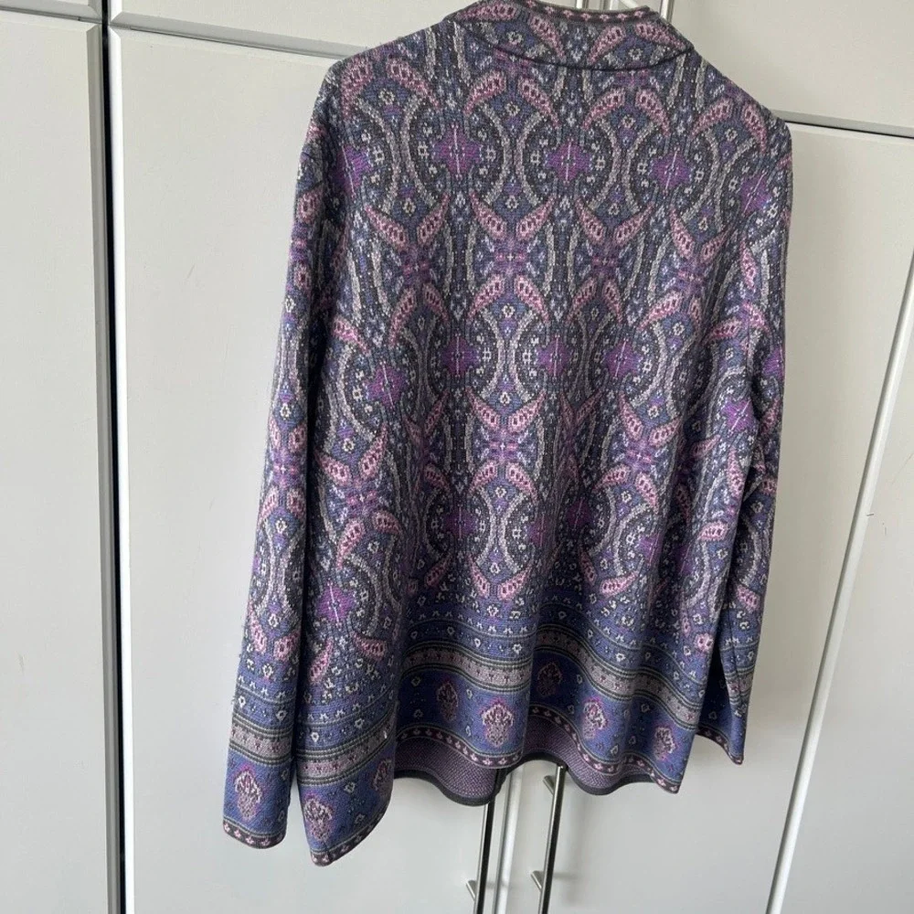 Pendleton Plus 2X Merino Wool Full Zip Cardigan Sweater Paisley Purple Blue